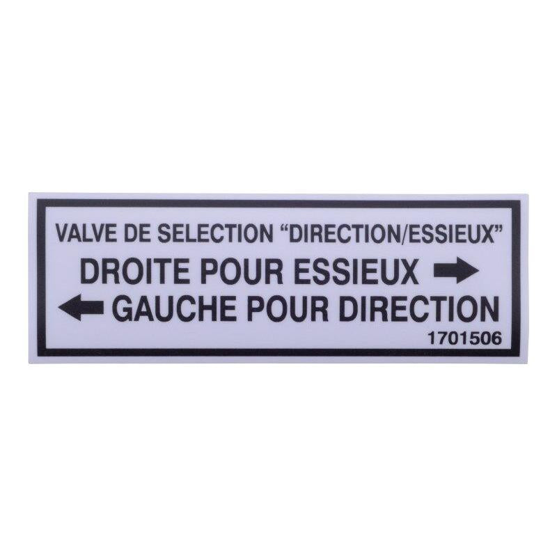 JLG Part # 1701506 - DECAL. STEER/AXLE SELECT (FR)