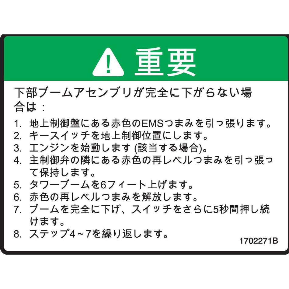 JLG Part # 1702271 - DECAL. BOOM SYN (JPN)