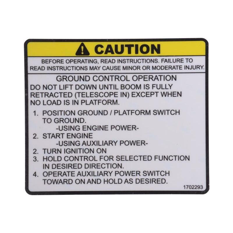 JLG Part # 1702293 - DECAL. (GRND CONT OPER)