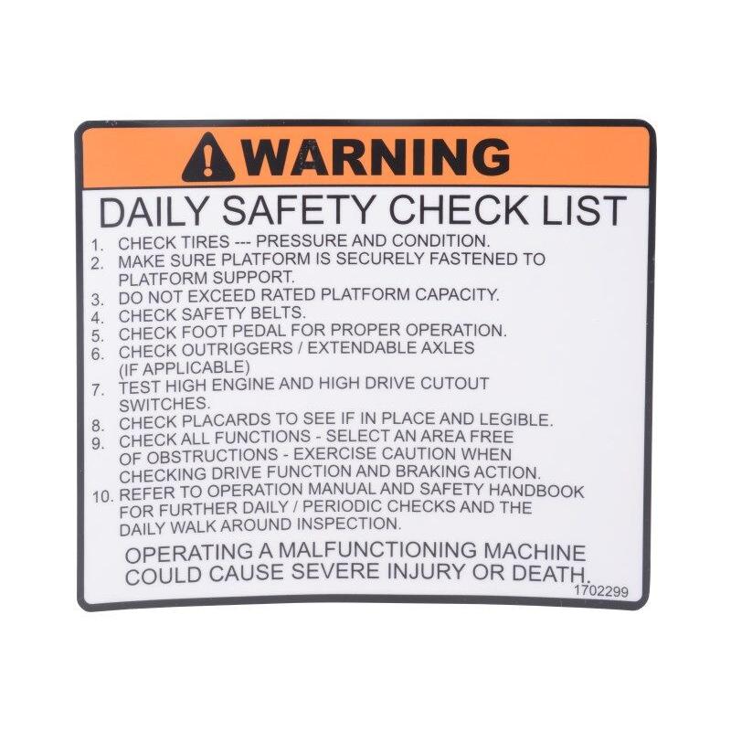 JLG Part # 1702299 - DECAL. (WARN)