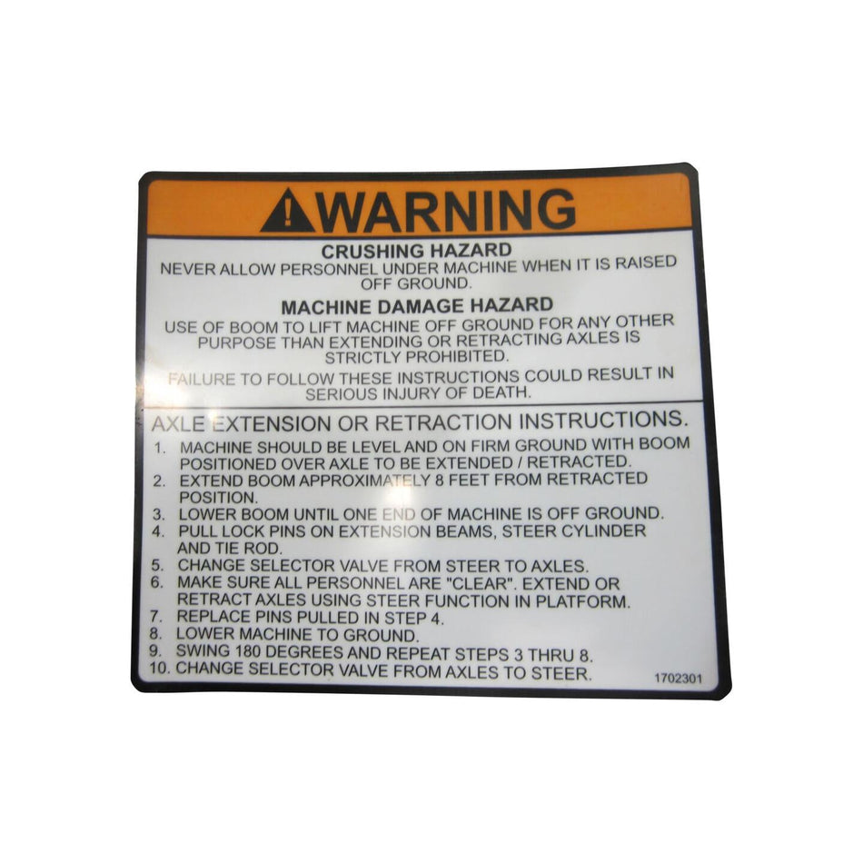 JLG Part # 1702301 - DECAL. (WARNING)