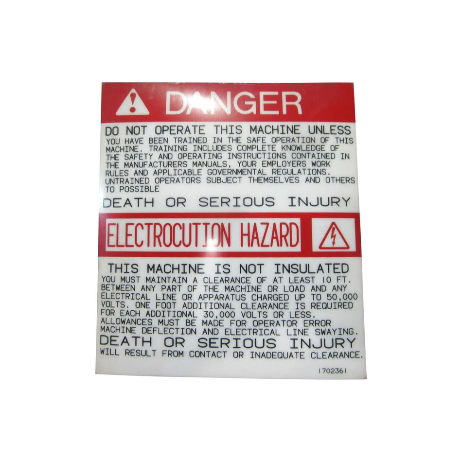 JLG Part # 1702361 - DECAL. ELEC HAZARD