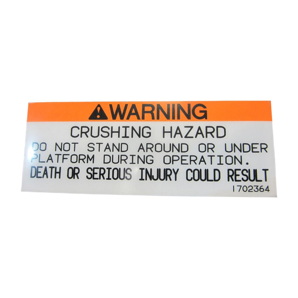 JLG Part # 1702364 - DECAL. CRUSH