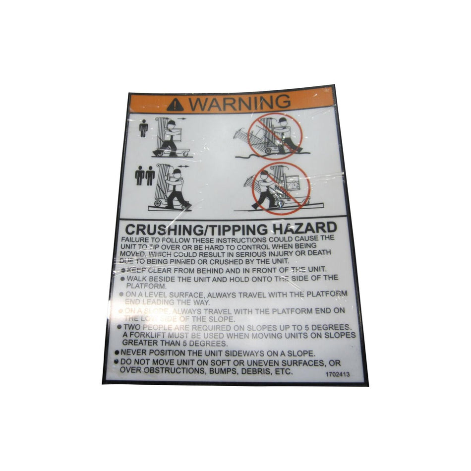JLG Part # 1702413 - DECAL. (TIP. CRUSH HAZARD)