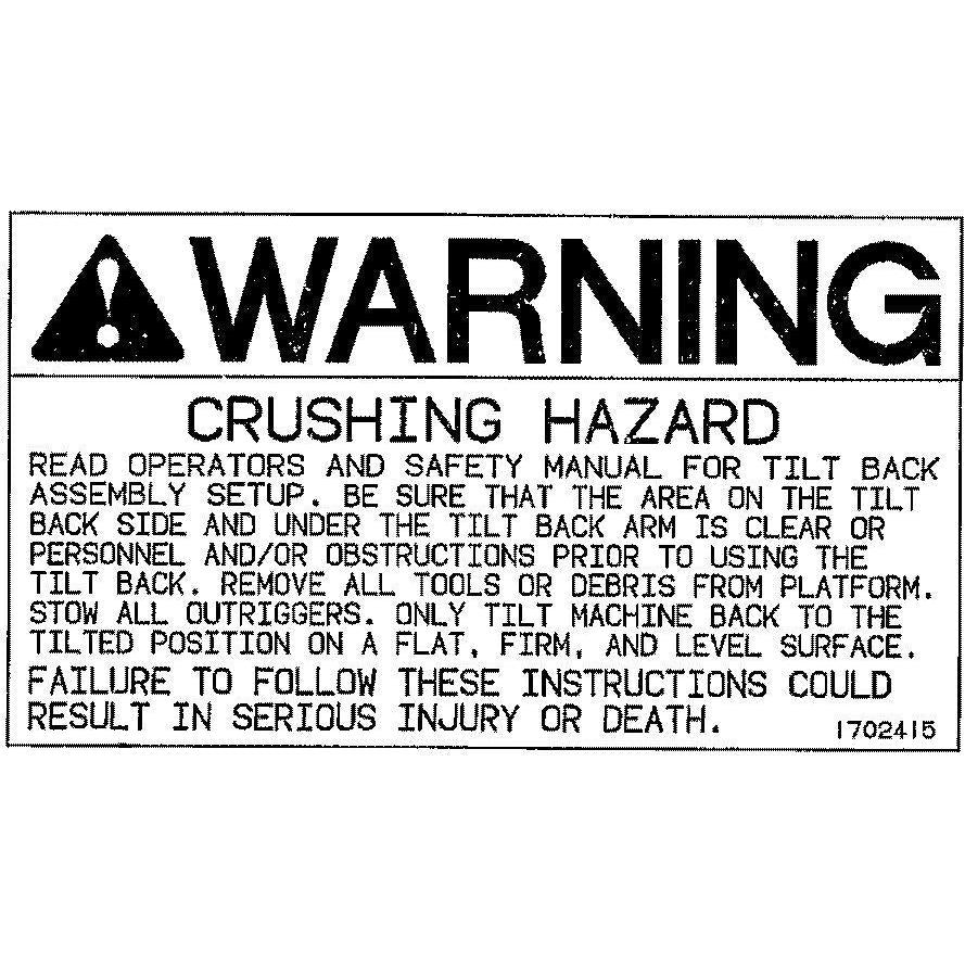 JLG Part # 1702415 - DCL. TLTBCK CRUSH (DOM/CSA/EUR-)