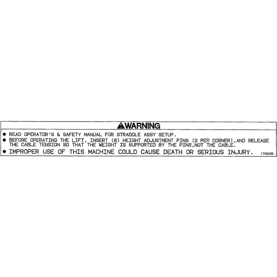 JLG Part # 1702435 - DECAL. (WARN)