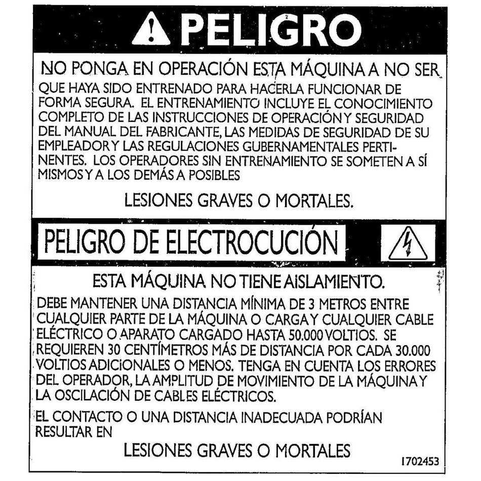 JLG Part # 1702453 - DECAL. ELEC (SPA)