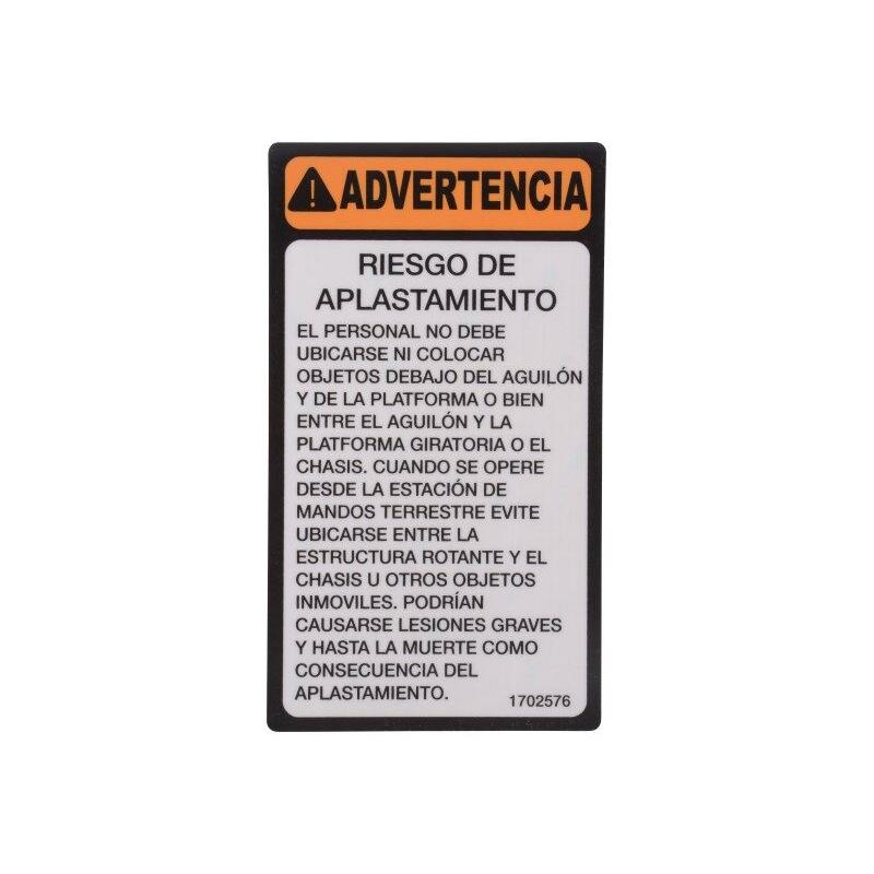 JLG Part # 1702576 - DECAL. CRUSH HAZARD (SPA. LAT AM)