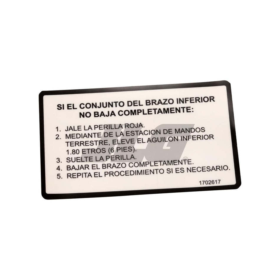 JLG Part # 1702617 - DECAL. CHECKLIST
