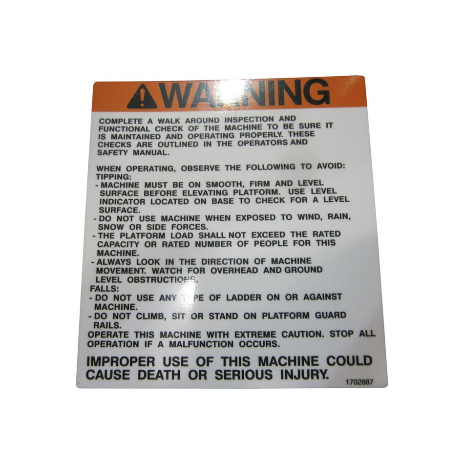 JLG Part # 1702887 - DECAL. OPER
