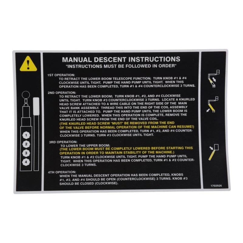 JLG Part # 1702926 - DECAL. MAN DESCENT (INSTRUCT)