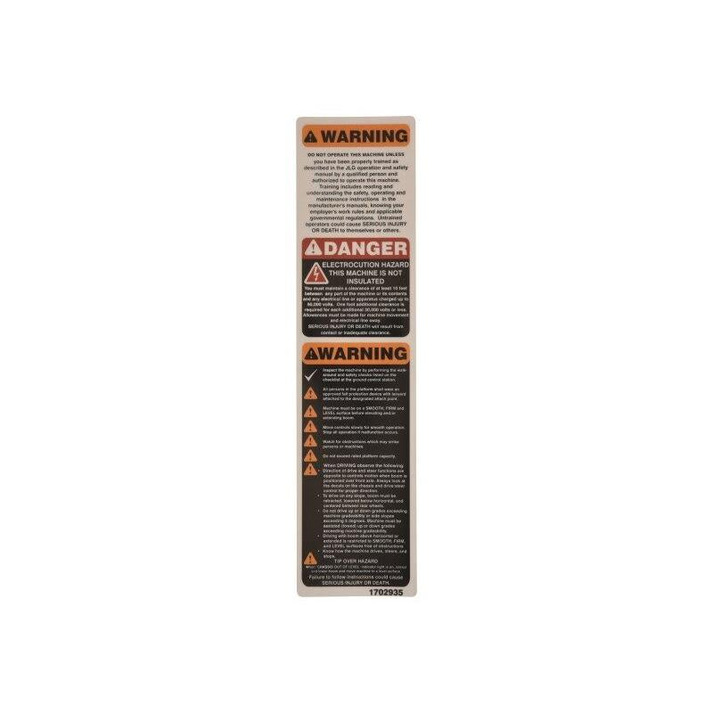 JLG Part # 1702935 - DECAL. WARN/DANGER