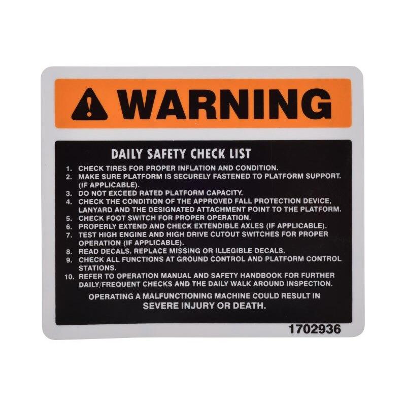JLG Part # 1702936 - DECAL. WARN