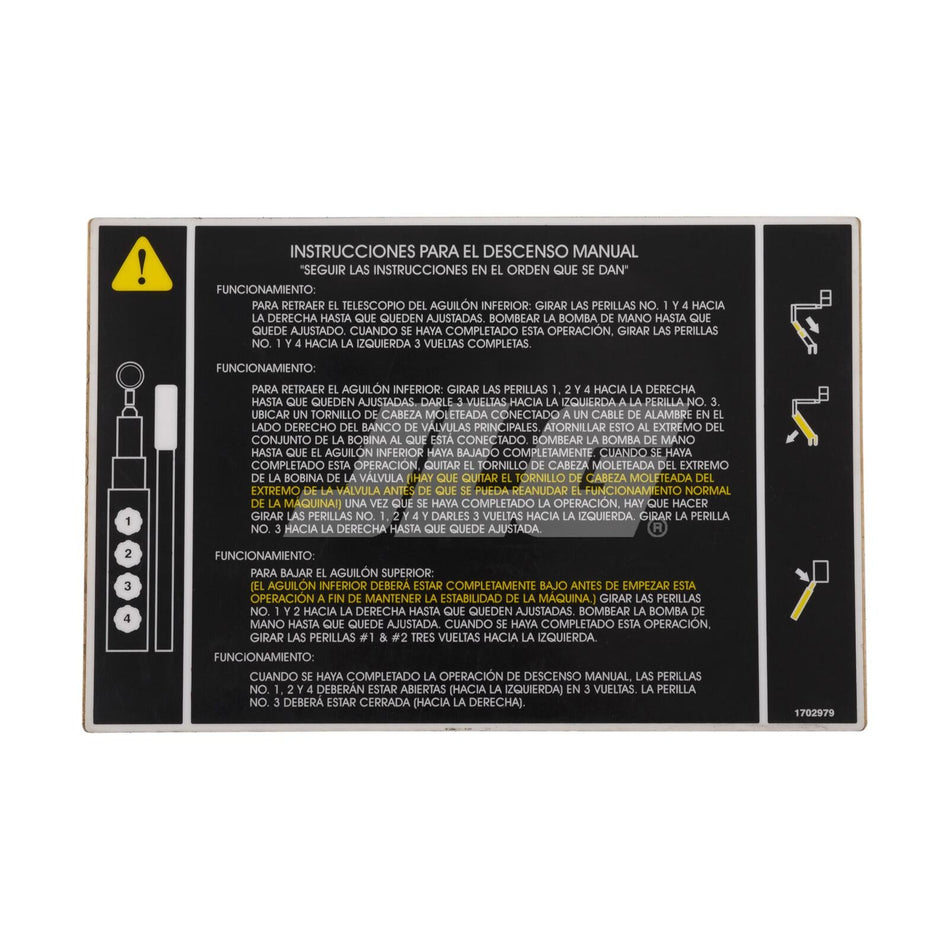 JLG Part # 1702979 - DECAL. MAN DSCNT INSTR (SPA LAT)
