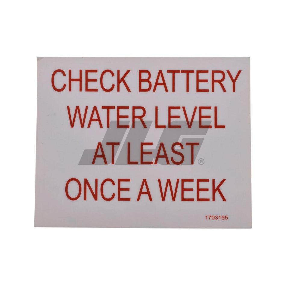 JLG Part # 1703155 - DECAL. BATT. CHECK (AUST.)