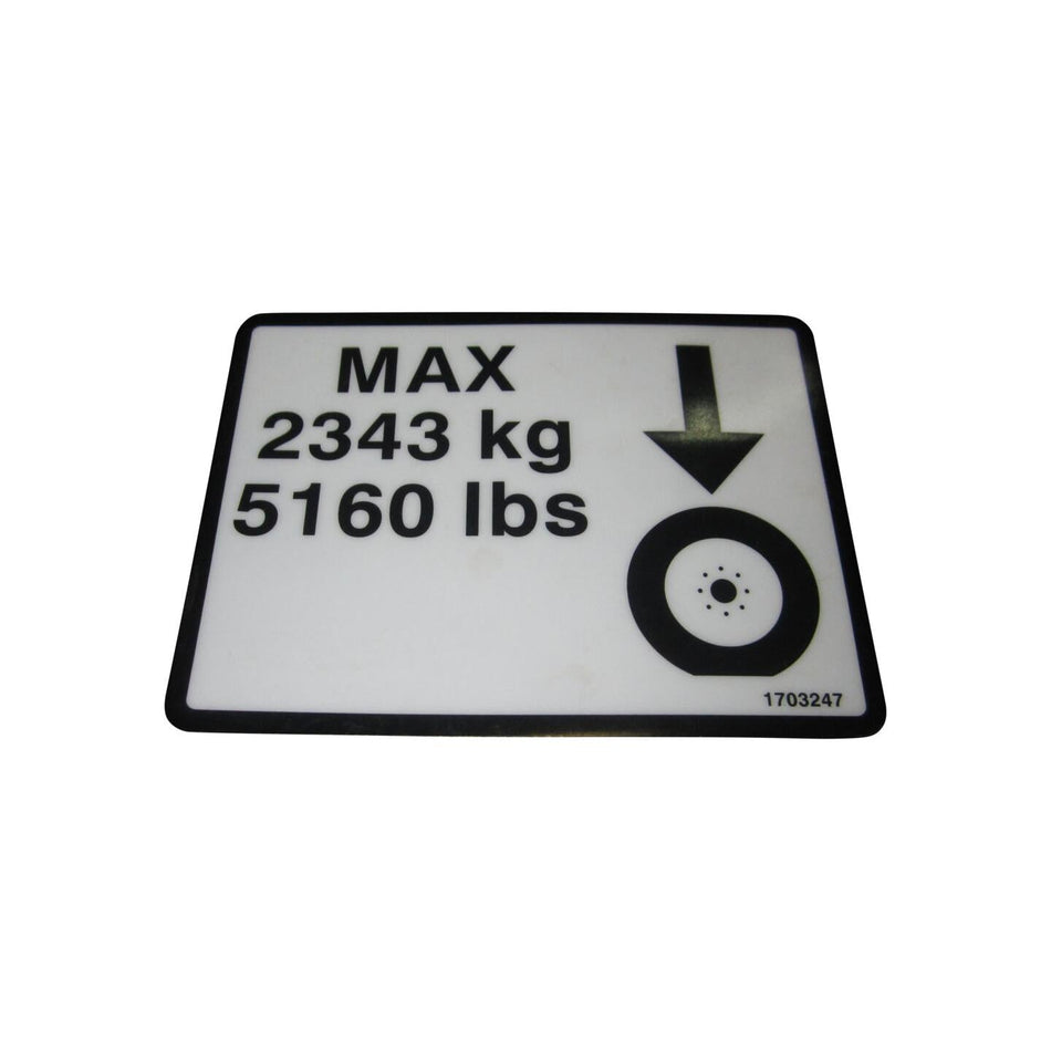 JLG Part # 1703247 - DECAL. MAX WHL LOAD