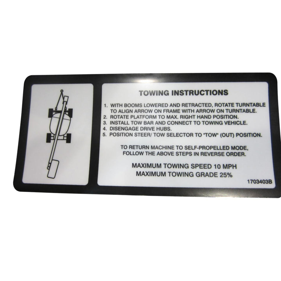 JLG Part # 1703403 - DECAL. TOW INSTR