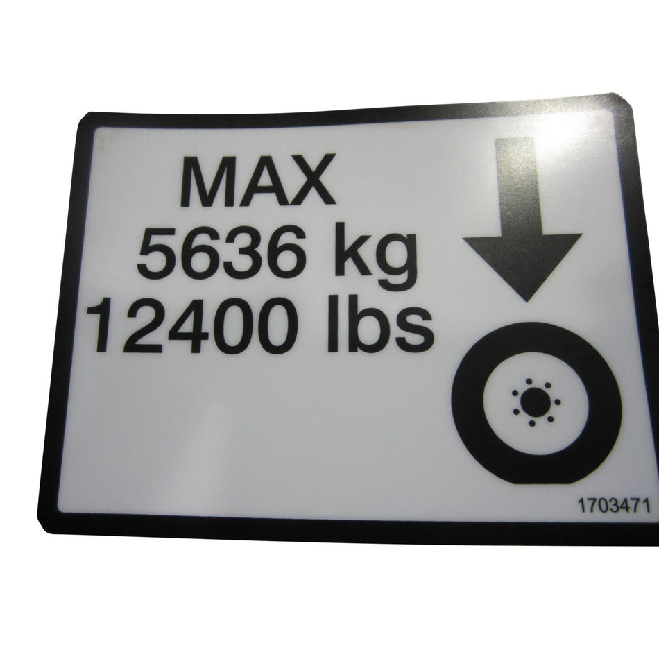 JLG Part # 1703471 - DECAL. MAX TIRE LOAD