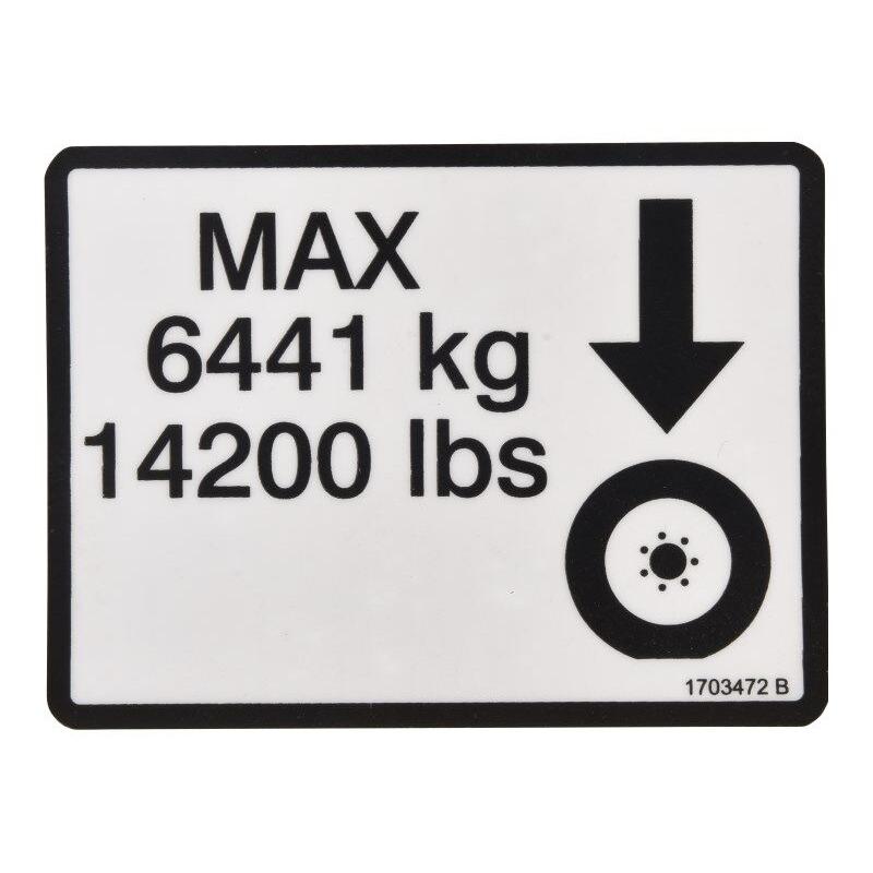 JLG Part # 1703472 - DECAL. MAX TIRE LOAD