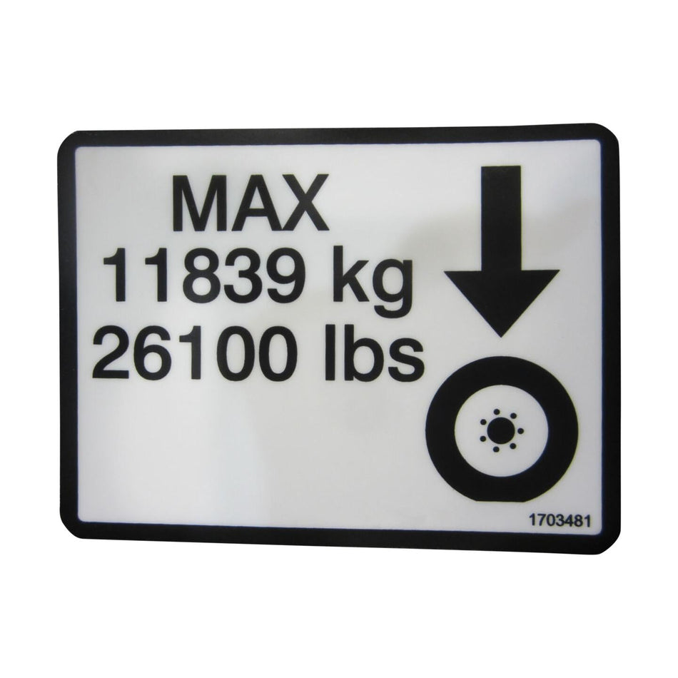 JLG Part # 1703481 - DECAL. MAX TIRE LOAD