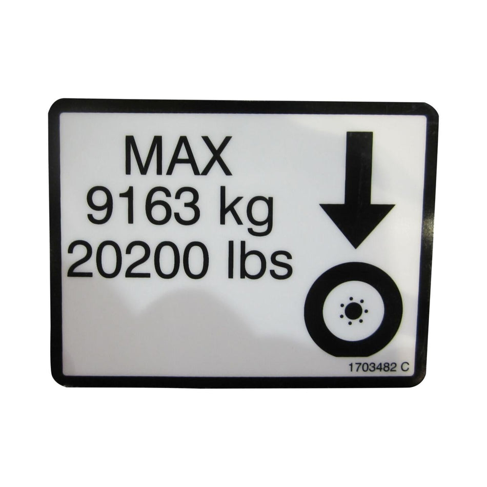 JLG Part # 1703482 - DECAL. MAX TIRE LOAD