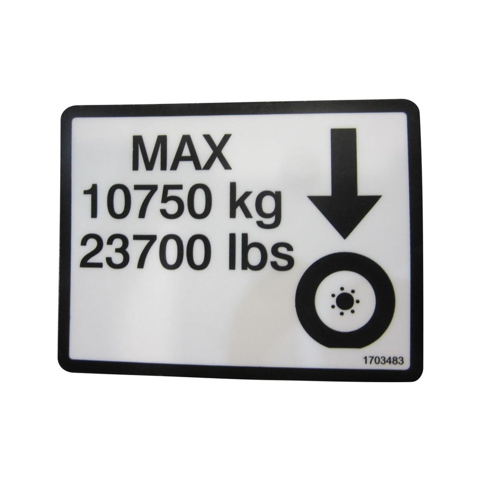 JLG Part # 1703483 - DECAL. MAX TIRE LOAD