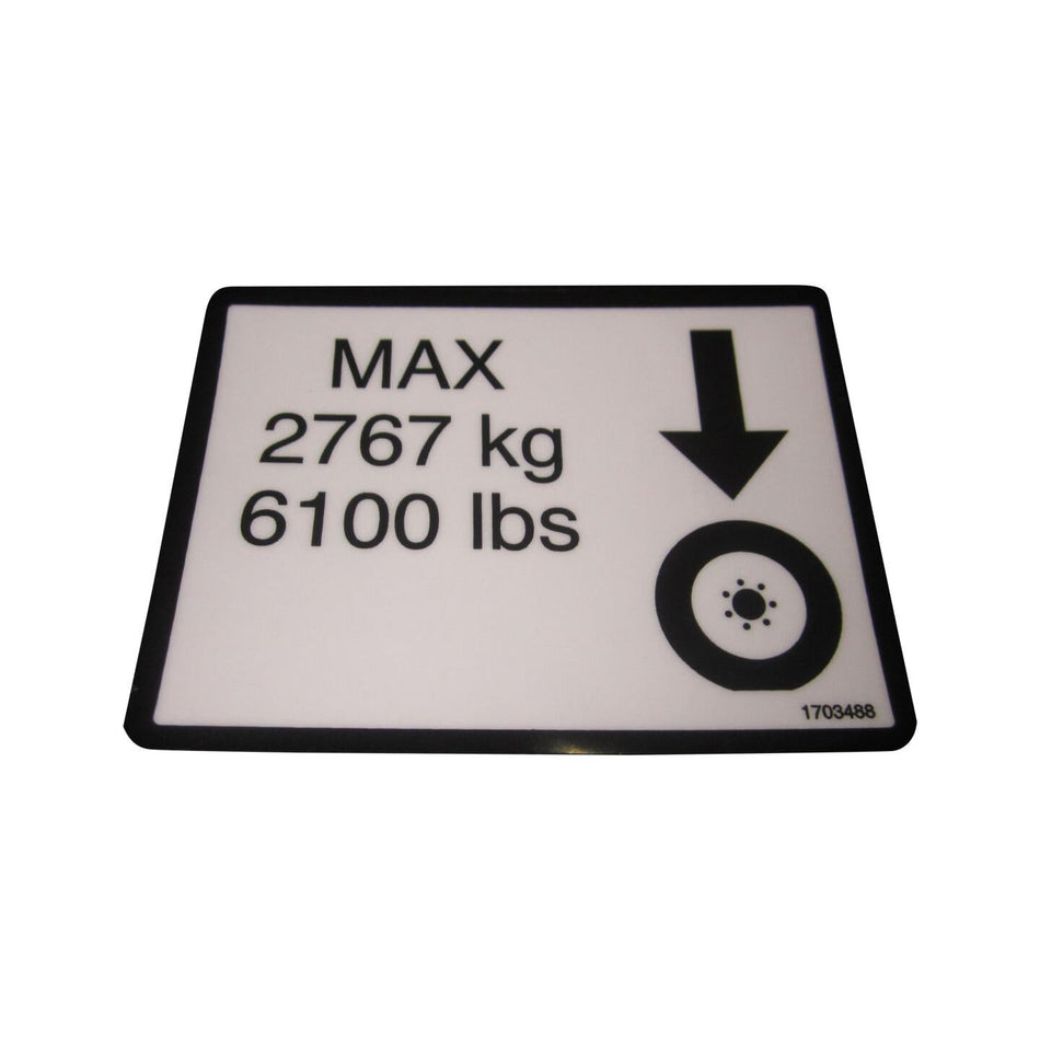 JLG Part # 1703488 - DECAL. MAX TIRE LOAD