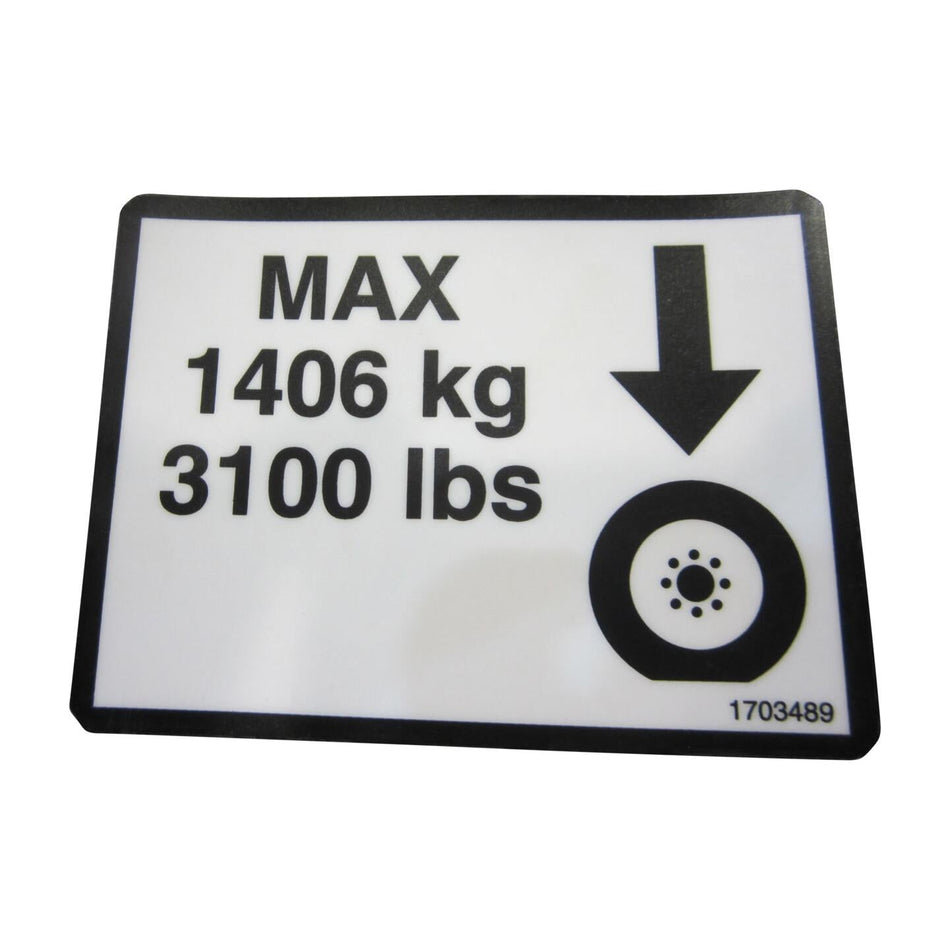 JLG Part # 1703489 - DECAL. MAX TIRE LOAD