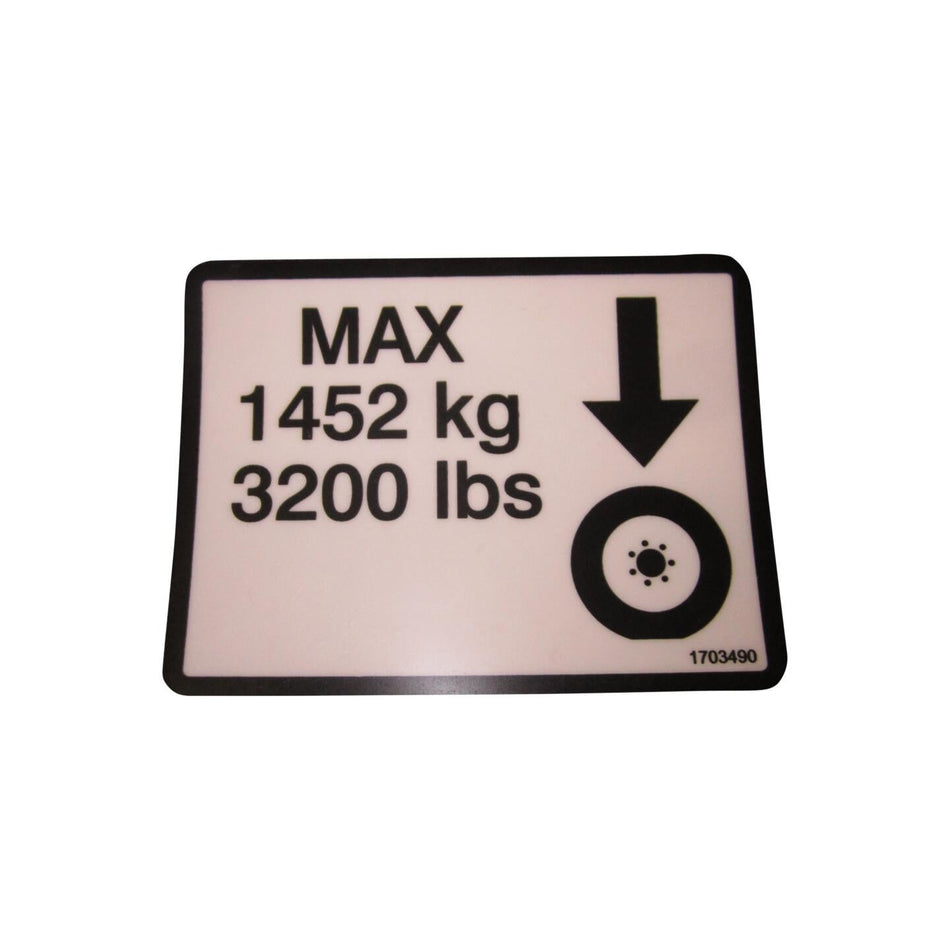 JLG Part # 1703490 - DECAL. MAX TIRE LOAD