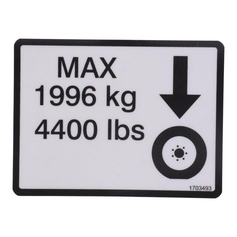 JLG Part # 1703493 - DECAL. MAX WHL LOAD