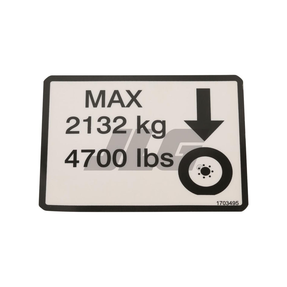 JLG Part # 1703495 - DECAL. MAX WHL LOAD