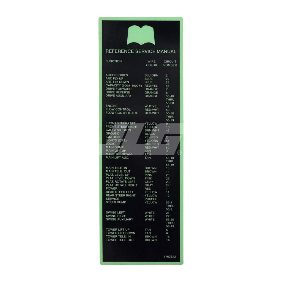 JLG Part # 1703622 - DECAL. SERVICE MANUAL REFERENCE