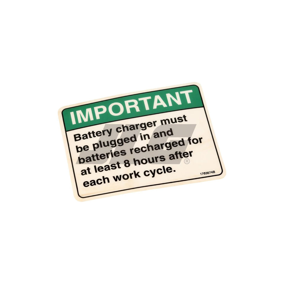 JLG Part # 1703674 - DECAL. BATTERY CHARGER