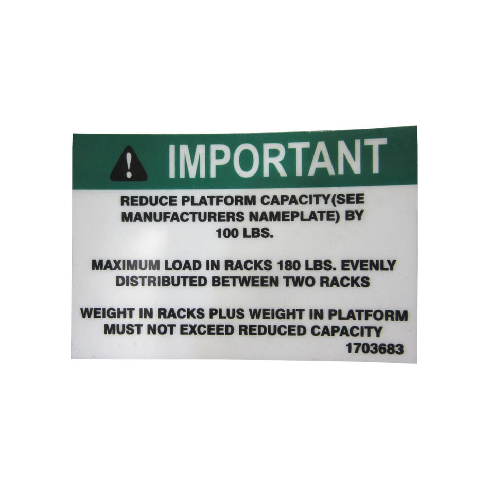 JLG Part # 1703683 - DECAL. TUBE RACK CAP