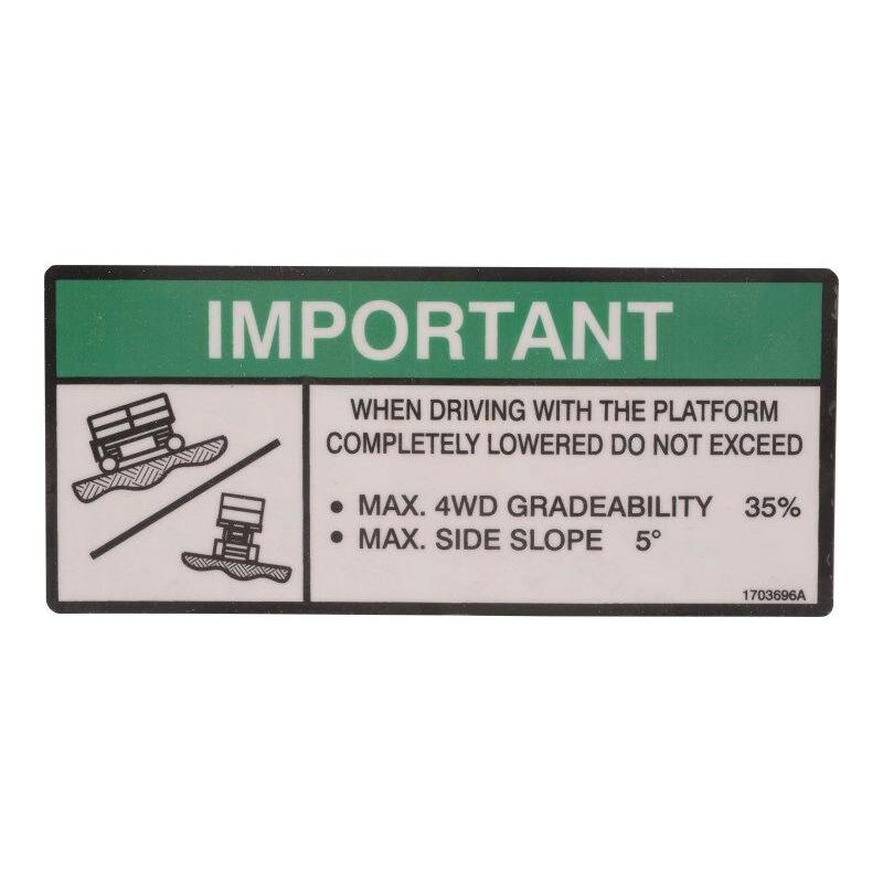 JLG Part # 1703696 - DECAL. GRADEABILITY