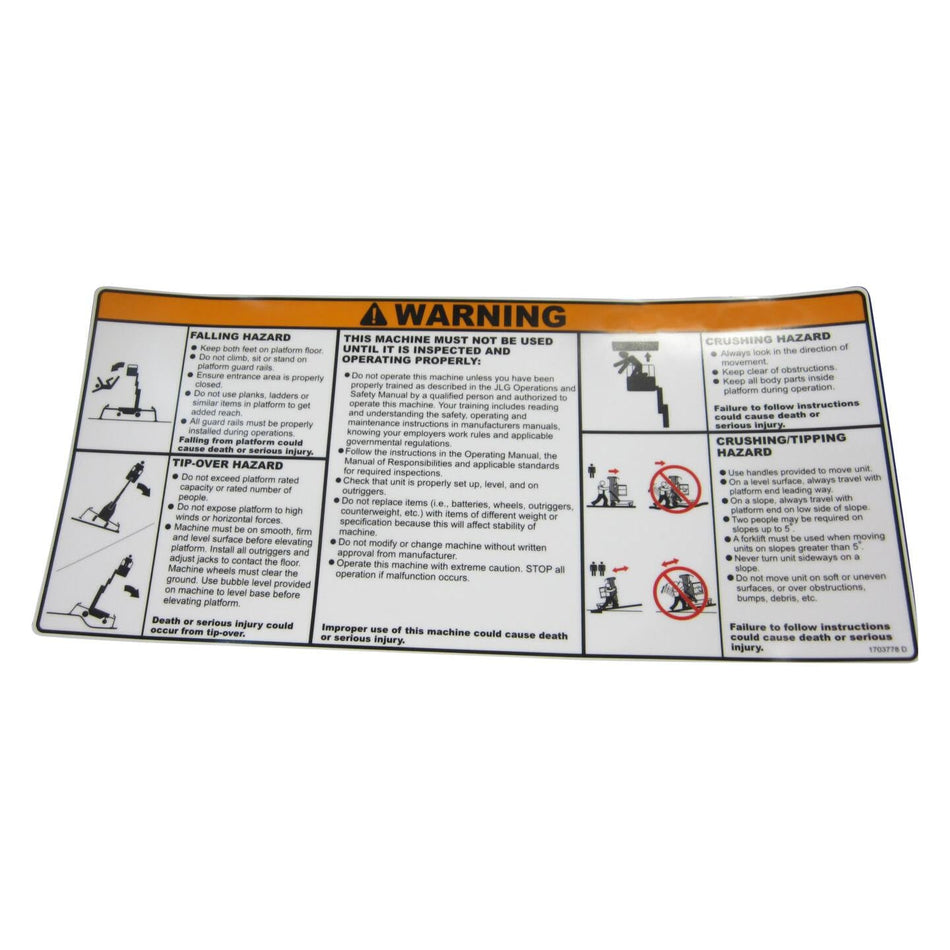 JLG Part # 1703778 - DECAL. WARNING-COMBINATION