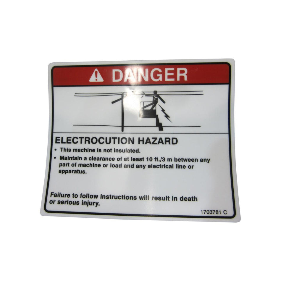JLG Part # 1703781 - DECAL. DANGER-ELEC. HAZARD
