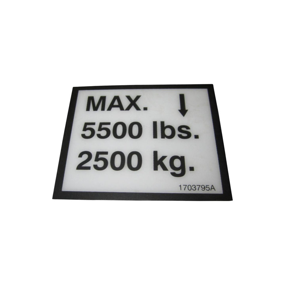 JLG Part # 1703795 - DECAL. MAX WHEEL LOAD