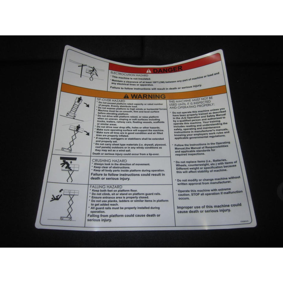 JLG Part # 1703816 - DECAL. DANGER/WARNING