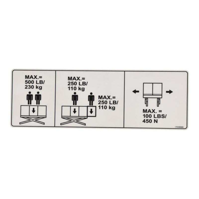 JLG Part # 1703868 - DECAL. CAPACITY 1932E2