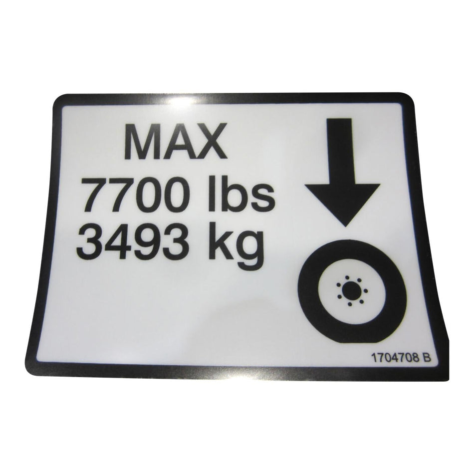 JLG Part # 1704708 - DECAL. 7700LBS TIRE LOAD