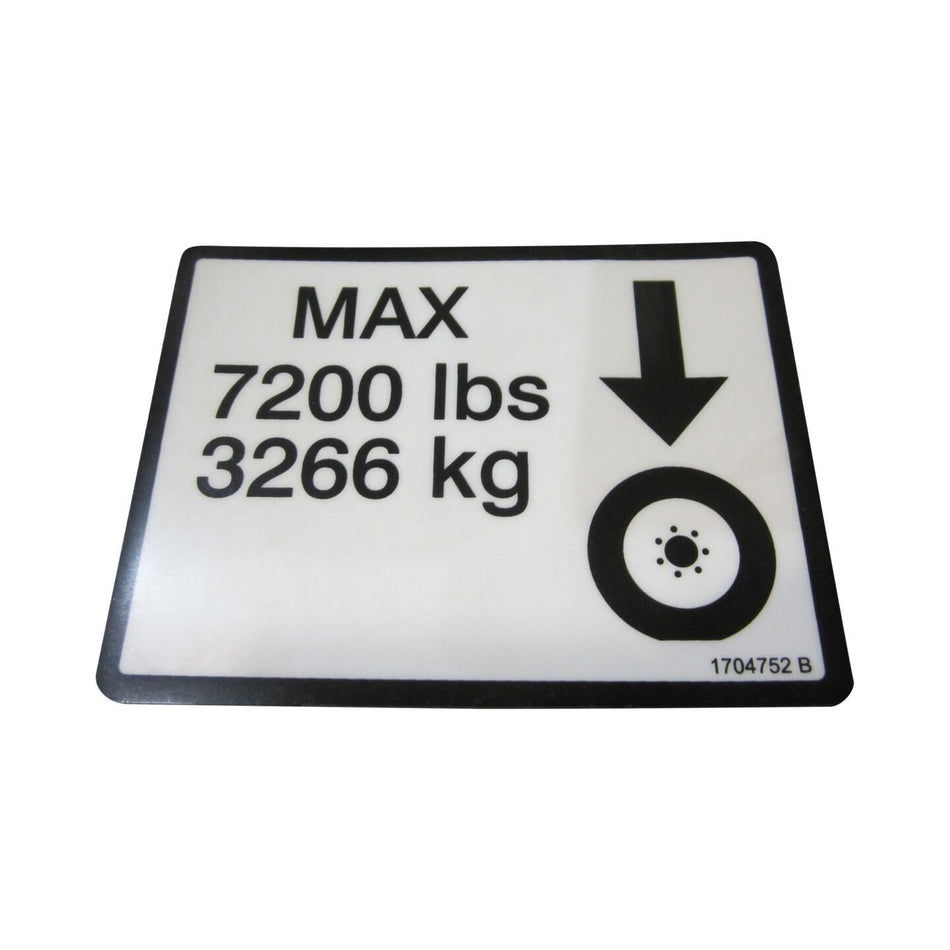 JLG Part # 1704752 - DECAL. MAX TIRE LOAD 7200#