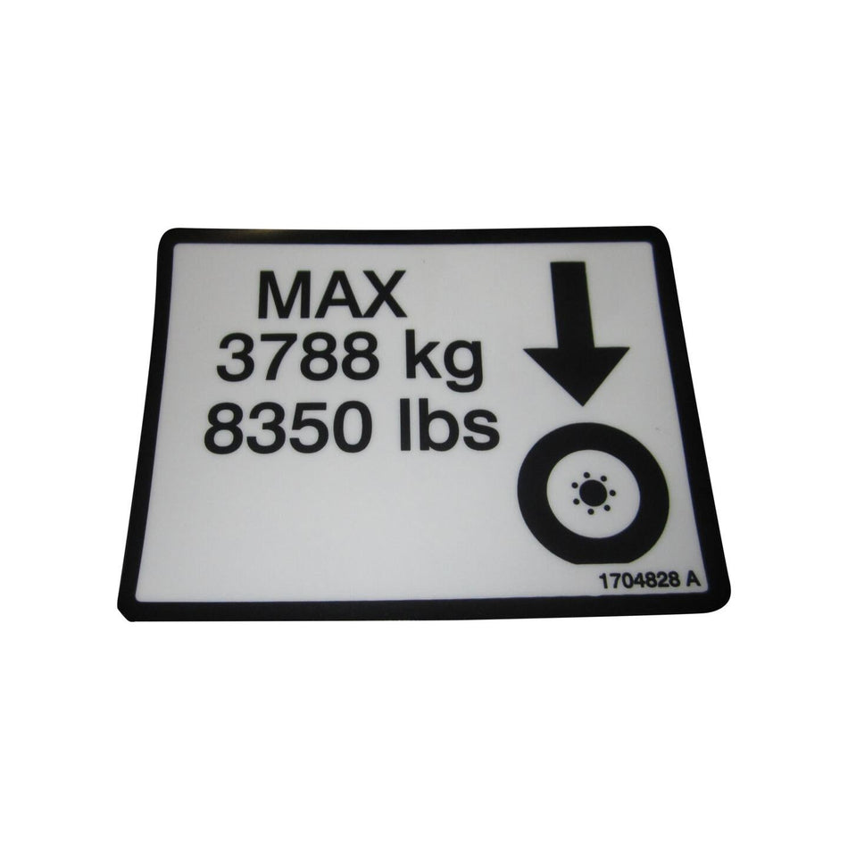 JLG Part # 1704828 - DECAL. MAX TIRE LOAD 8350#