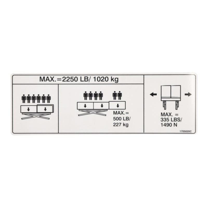 JLG Part # 1705020 - DECAL. CAP (2250LB-1020KG) (EXT)