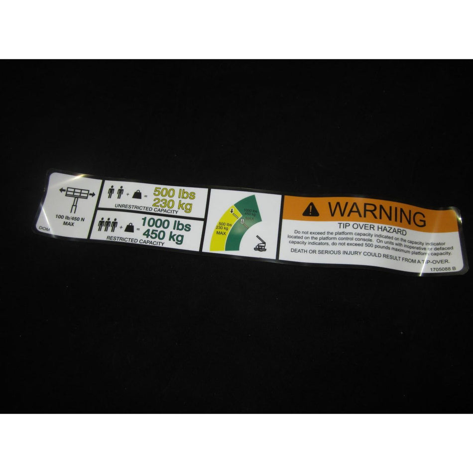 JLG Part # 1705088 - DECAL. DUAL CAP.500# (DOM)