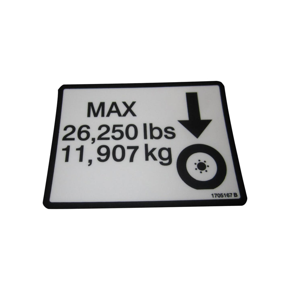 JLG Part # 1705167 - DECAL. 26250 MAX TIRE LOAD