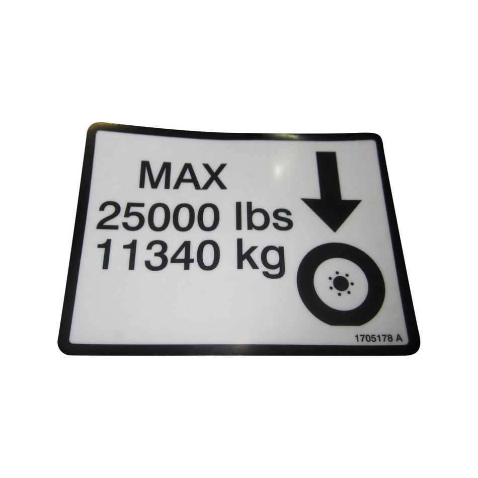 JLG Part # 1705178 - DECAL. MAX TIRE LOAD 25000#