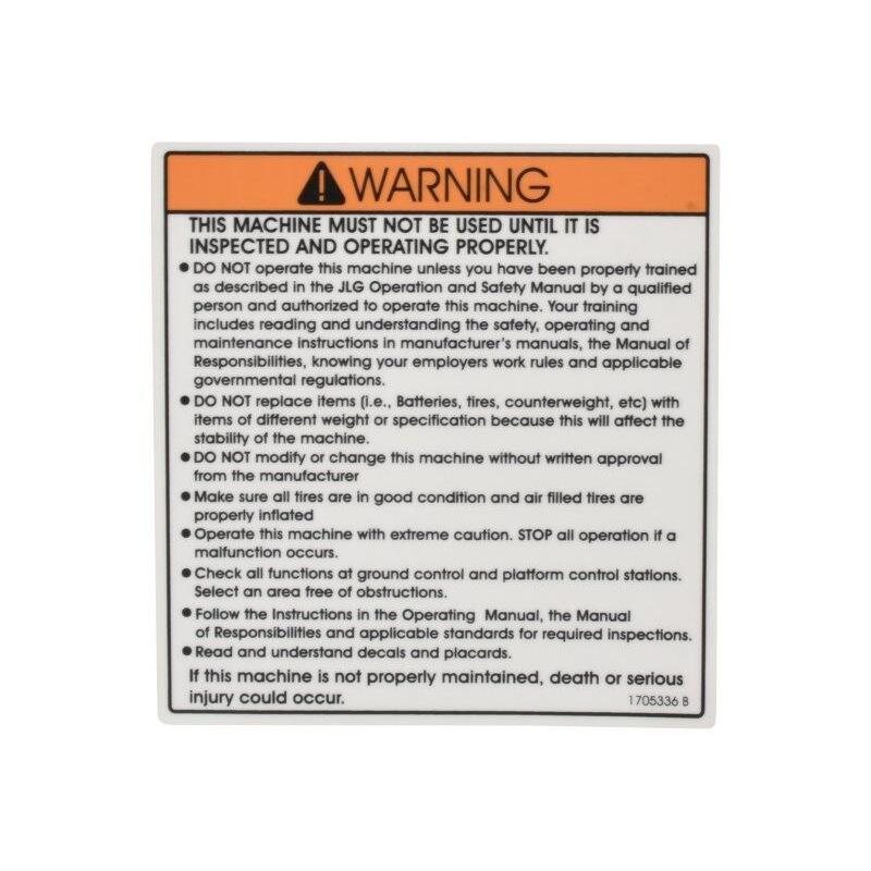 JLG Part # 1705336 - DECAL. INSPECTION 1350SJP