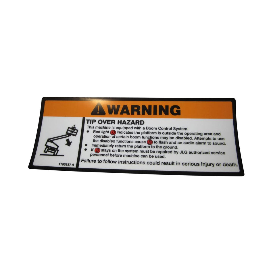 JLG Part # 1705337 - DECAL. TIP-OVER (BCS) 1350SJP