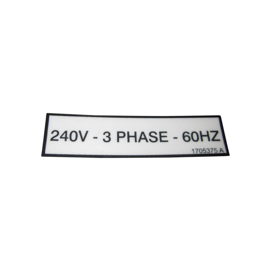 JLG Part # 1705375 - DECAL. 240V 3 PHASE 60HZ